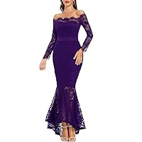 Women's Floral lace Long Sleeve Southern Wedding Fish Tail Dress