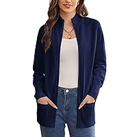 GRACE KARIN Women's Long Sleeve Zip Up Knit Cardigan with Pockets Stand Collar Full Zip Sweater Coat Lightweight