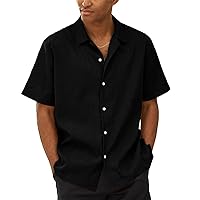WENKOMG1 Button Down Shirt for Men Solid Color Short Sleeve Loose Fit Casual Tshirts Shirt Summer Lightweight Beach Shirt