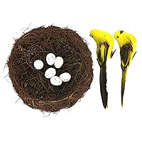 3D Fake Foam Feather Birds with Clip Simulation Foam Birds Nest Eggs Set DIY Crafts Ornament Artificial Bird Nest with Eggs Birds Rattan Twig Bird Nest for Home Garden Decoration Accessories