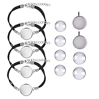 DROLE Multiple Combination Bracelet and Pendant Sets 25mm Adjustable Blank Bracelet and 30mm Stainless Steel Bezels and Cabochons for Crafts Handmade Gifts DIY