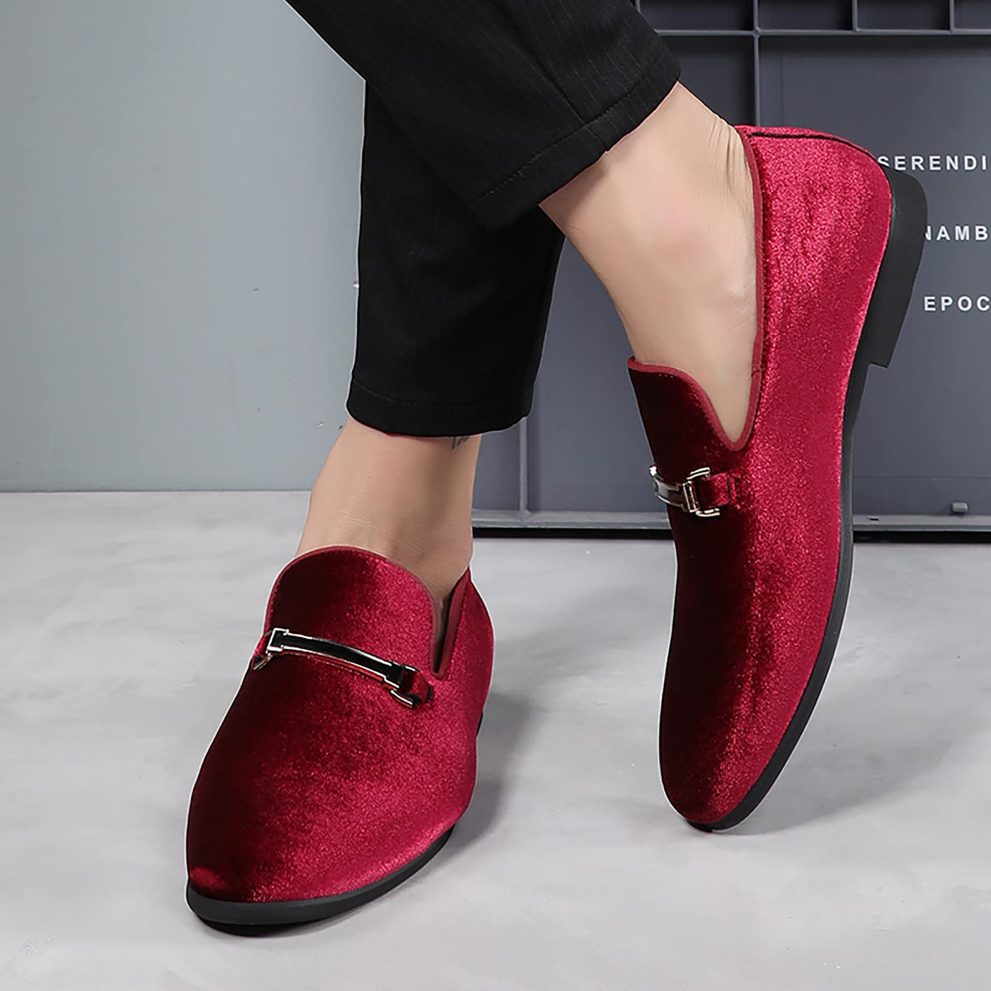Santimon Dress Loafers Velvet Horsebit Buckle Flat Driving Moccasin Shoes for Men