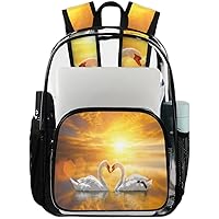 Cute White Swan Couple Sun（02 Clear Backpack Heavy Duty Transparent Bookbag for Women Men See Through PVC Backpack for Security, Work, Sports, Stadium