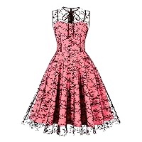 Women's Vintage Embroidery Tulle Dress Sleeveless A Line Cocktail Prom Party Evening Dress