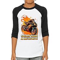 Faster Than a Meteorite Kids' Baseball T-Shirt - Art 3/4 Sleeve T-Shirt - Flame Baseball Tee