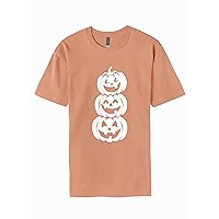 Ma Croix Mens Graphic 3-Stack Jack-O-Lanterns Halloween Graphic Crew Neck Tee Shirt