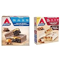 Atkins Caramel Double Chocolate Crunch Snack Bar 5 Count and Vanilla Caramel Pretzel Protein Meal Bar 5 Count Bundle