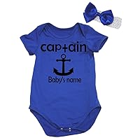 Petitebella Personalize Captain Sailor Anchor Blue Bodysuit Romper Set Nb-18m
