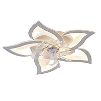 27-inch LED Ceiling Fan with Transparent Blades & Flower Design, Remote & App Control, 6 Speeds, Reversible Quiet Motor, Dimmable Lighting, Fits 8-13㎡ Rooms, Efficient & Easy Installation (White)