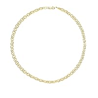 Unisex 14K SOLID Yellow Gold 4.5mm Shiny Mariner-Link Chain Necklace or Bracelet Bangle or Foot Anklet for Pendants and Charms with Lobster-Claw Clasp (7
