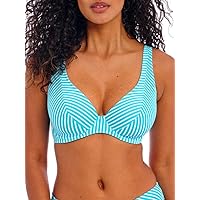 Freya Jewel Cove Ruffled Bikini Top 36F, Turquoise Stripe