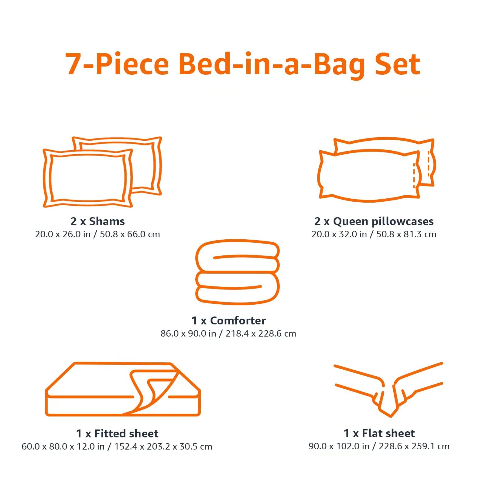 Amazon Basics Lightweight Microfiber Bed-in-a-Bag Comforter 7-Piece Bedding Set, Full/Queen, Blue Calvin Striped