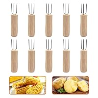 Senzeal 10Pcs Corn Cob Holders with Wooden Handle Stainless Steel Corn on the Cob Skewers for Home Party Kitchen Cooking Camping Outdoor Barbecues Picnics