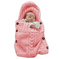 Newborn Baby Wrap Swaddle Blanket Knit Sleeping Bag Sleep Sack Stroller Wrap for Baby(0-6 Month) (Light Pink)