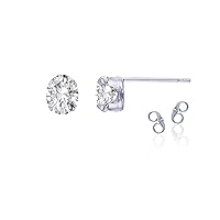Sterling Silver Rhodium 6x4mm Oval Natural White Topaz April Birthstone Stud Earrings