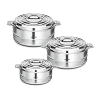 Milton Fortuner 3-Pc Set Insulated Keep Hot/Cold Thermo Stainless Steel Casseroles, 1.0L/1.5L/2.5L (Silver) (3-Pc Set) (Fortuner 3pc set)