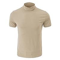 Mens Basic Mock Turtleneck Solid Lightweight Sweater Short Sleeve Casual Slim Fit Knitted Pullover Tees