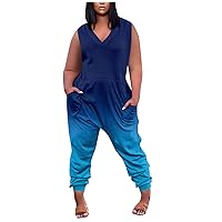 Jumpsuits For Women Dressy Women's Casual Solid Color Sleeveless Plus Size Jumpsuit With Pockets