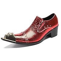 Men's Metal-Tip Toe Red Diamond Penny Loafers Mocassins Novelty Genuine Leather Fashion Casual Party Ballroom Dress Silp On Shoes