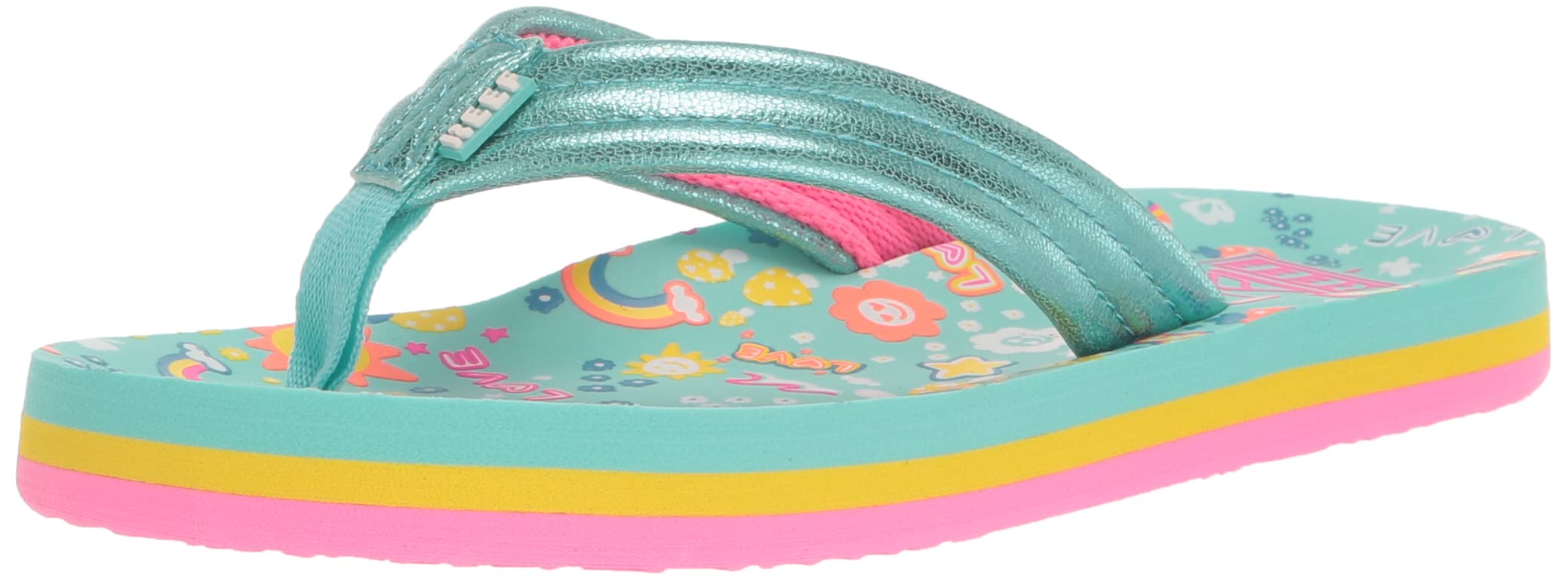 Reef Kids Girls Sandals, Kids Ahi, Love Rainbow, 5