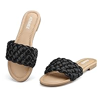 ATHMILE Braided Womens Sandals Round Open Toe Fashion Slide Sandals Women Dressy Summer Flat Beach Size 6-11