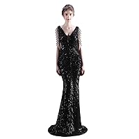 Womens Mermaid Sequins Prom Dress Long Formal Evening V Neck Bridal Party Cocktail Gown