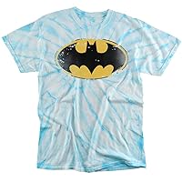 Popfunk Batman Distressed Shield Tie Dye Adult Unisex T Shirt (X-Large) Light Blue Monochrome
