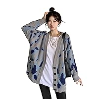 MIKANHX Women's Knit Cardigan, Loose Fit, Cardigan, V-Neck, Knit, Oversize, Sweater, Leopard, Top, Autumn and Winter, Fashion