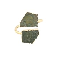 Guntaas Gems Handcrafted Green Strawberry Quartz Brass Gold Plated Adjustable Ring Birthday Gift For Her