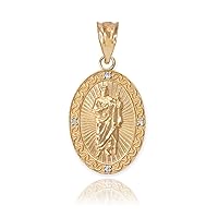 10k Gold Oval Saint Jude Thaddeus Diamond Medal Charm Pendant (Small)
