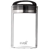 Prepara Evak Fresh Saver Airless Canister, Glass & Stainless, Medium, Soft Touch Black Handle