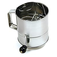 Norpro Polished Stainless Steel Hand Crank Flour Sifter, 3 cups/24 ounces, gray