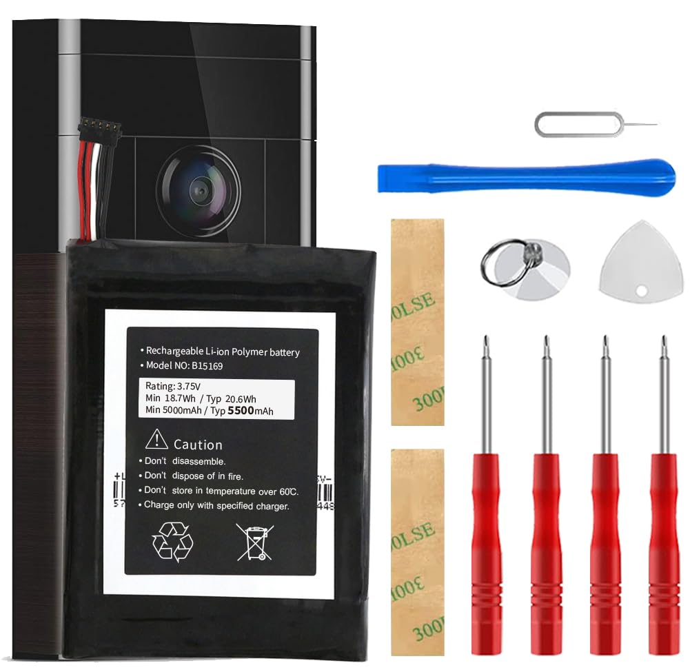 Soseieiu B15169 Replacement Battery,(2023 New Upgrade 5500mAh high Capacity for Ring Video Doorbell 1st Gen, 5-PIN 1st Gen Battery with Tool Repair Kit