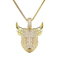 Jewelry Men Hip Hop Iced Out Bling CZ Diamond Vampire Mask & Bull Pendant 18K Gold and Silver Plated with 24 Inch Rope Chain