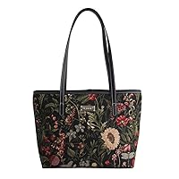 Signare Tapestry Shoulder Bag Tote Bag for Women with Floral Design (Jane Austen Blue, COLL-AUST)