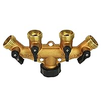 Chapin 6-9473: Heavy-Duty 4-Way Brass Manifold Hose Connection, Fits Standard Garden Hoses, Brass Construction with Shut-Off Valves, Leak-Free, Multiple Water Flow for Landscaping and Outdoor Use