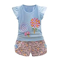 Small Girls Clothes 2PCS Kids Baby Outfits Toddler Set Clothes Girls Tops+Short Pants Lolly Boy Girl (Light Blue, 100)