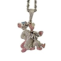 Custom PINKY Men Women 925 Italy White Gold Finish Iced Silver Charm Ice Out Pendant Stainless Steel Real 3 mm Rope Chain, Mans Jewelry, Iced Pendant, Rope Necklace 16
