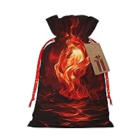 BONDIJ Red Flame Christmas Gift Bags Reusable Christmas Drawstring Bags with Kraft Tags Xmas Party Favor Bags for Holiday Wrapping Presents