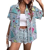 Women's 80s Short Sleeve T-Shirts Vintage Casual Button Down Shirts 80 90s Party Disco Hawaiian Party