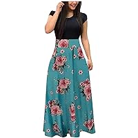 Maxi Short Sleeve Tunic Dress Womans Home Holiday Elegant Round Neck Loose Fit Cool Thin Tunic Dress Women