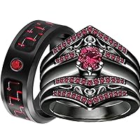 ringheart 2 Black Rings His and Hers Ring Couple Rings Purple Cz 3pcs Womens Wedding Ring Sets Titanium Steel Mens Wedding Bands