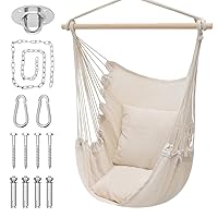 MoNiBloom Hammock Chair Hanging Rope Swing w/2 Cushions, Boho Macrame Hanging Chair Max 350 lbs Capacity w/Side Pocket for Adults Indoor/Outdoor, Living Room Bedroom Comfy Reading Swinging Chair