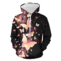 Men's Novelty Pullover Hoodie Stylish 3D Butterfly Print Hoodies Fleece Hooded Sweatshirts Casual Drawstring Pullover
