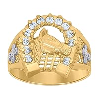 10k Two tone Gold Mens CZ Cubic Zirconia Simulated Diamond Horse Head Horse Shoe Good Luck Ring Measures 16.5mm Wide Jewelry for Men