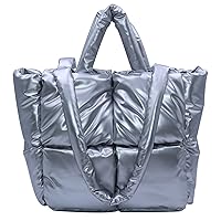 Puffer Tote Bag, Soft Puffy Bags for Women Light Winter Down Cotton Padded Quilted Tote Bag Shoulder Handbag Purse