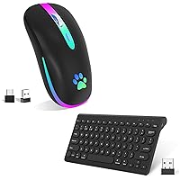 FUWANG Wireless Mouse Rechargeable Two Mode LED Wireless Bluetooth Mouse USB Optical 2.4G Wireless Bluetooth Bundle with Bluetooth Keyboard & 2.4G Small Wireless Keyboard
