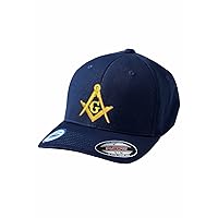 Gold Square & Compass Embroidered Masonic Flexfit Adult Cool & Dry Sport Hat