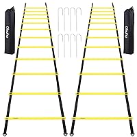 Ohuhu Agility Ladder Speed Training Set 2 Pack 20ft 12 Rung Exercise Ladders with Ground Stakes for Soccer Football Boxing Footwork Sports Fitness Training with Carry Bag Yellow or Blue