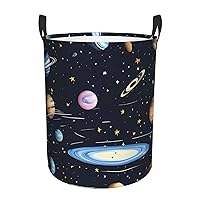 The Solar Family Print Laundry Basket for Bathroom Laundry Hamper with Handles Collapsible Circular Hamper Waterproof Dirty Clothes Hamper Organizer Basket